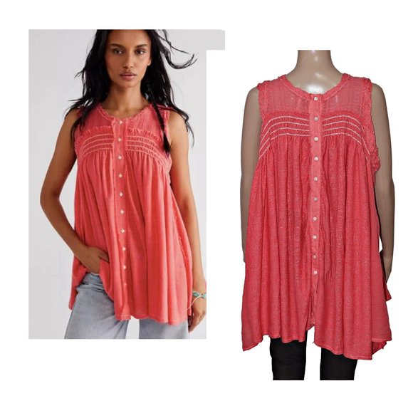 FREE PEOPLE Sea Breeze Tunic Tank Top in Coral BRAND NEW W/TAGS $128 MSRP - Picture 5 of 11